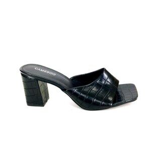 Camssoo Womens Black Alligator Slide Thong‎ Sandal Block High Heel EUR 41